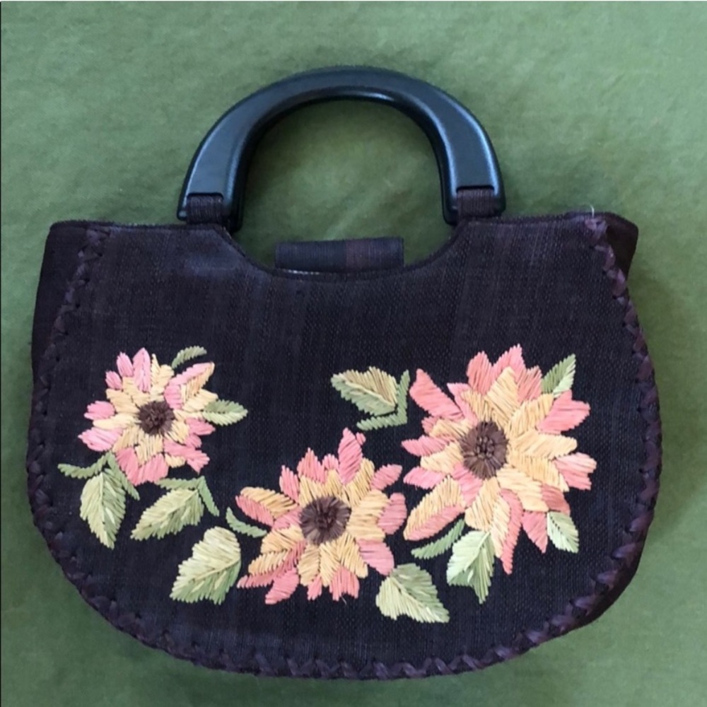 Talbots Straw Purse w/ Wooden Handles